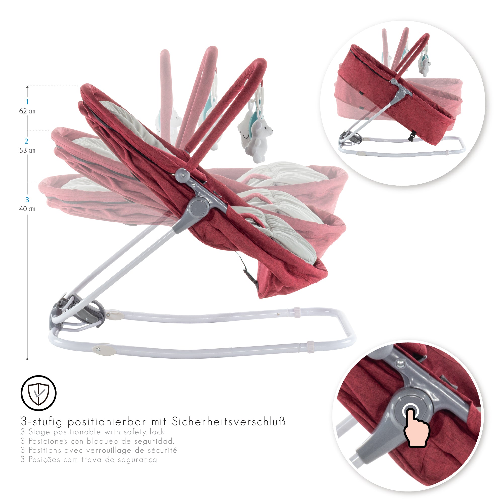 VIGO - Espreguiçadeira & Berço com Cobertura e Arco de Brincar Removivél