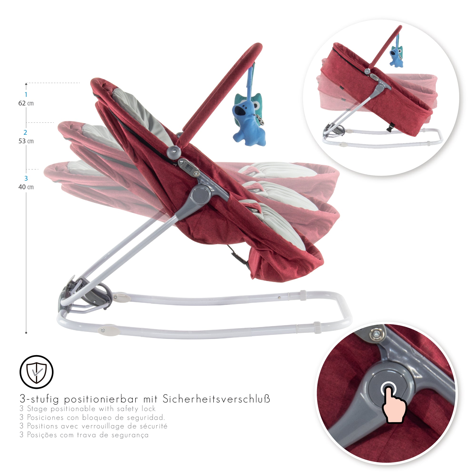 PAVO - Espreguiçadeira e Berço com Rede Mosquiteira, Cobertura e Arco Removível