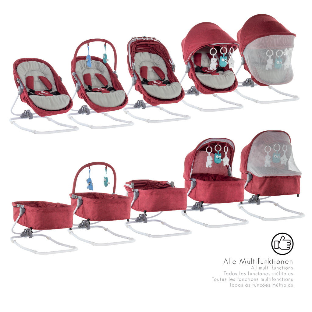 PAVO - Espreguiçadeira e Berço com Rede Mosquiteira, Cobertura e Arco Removível