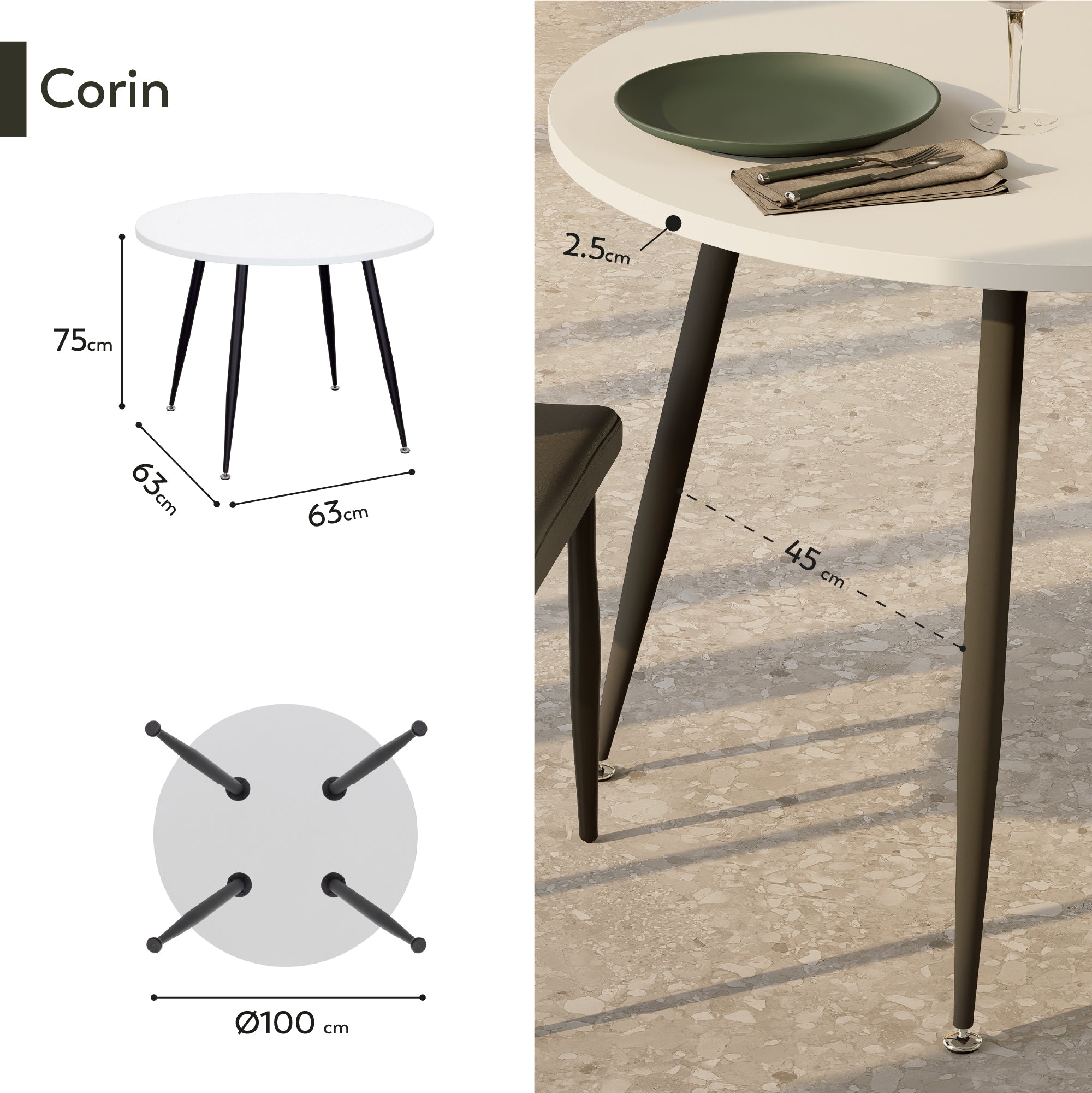 CORIN - Mesa de jantar com tampo de melamina