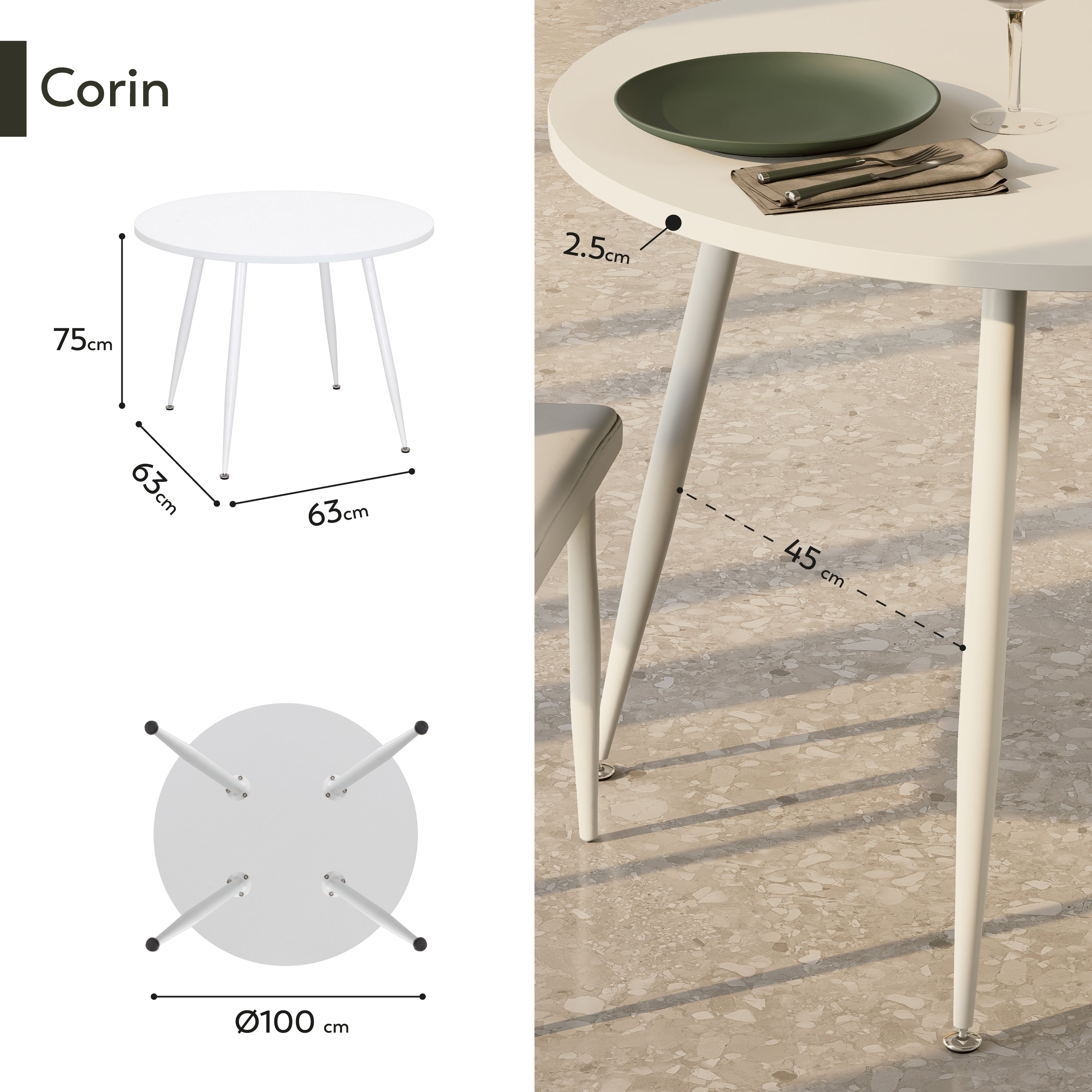 CORIN - Mesa de jantar com tampo de melamina