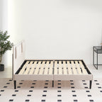 EMILY – Cama estofada com cabeceira acolchoada e estrado de ripas em madeira – Bege ou Cinzento