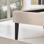 EMILY – Cama estofada com cabeceira acolchoada e estrado de ripas em madeira – Bege ou Cinzento