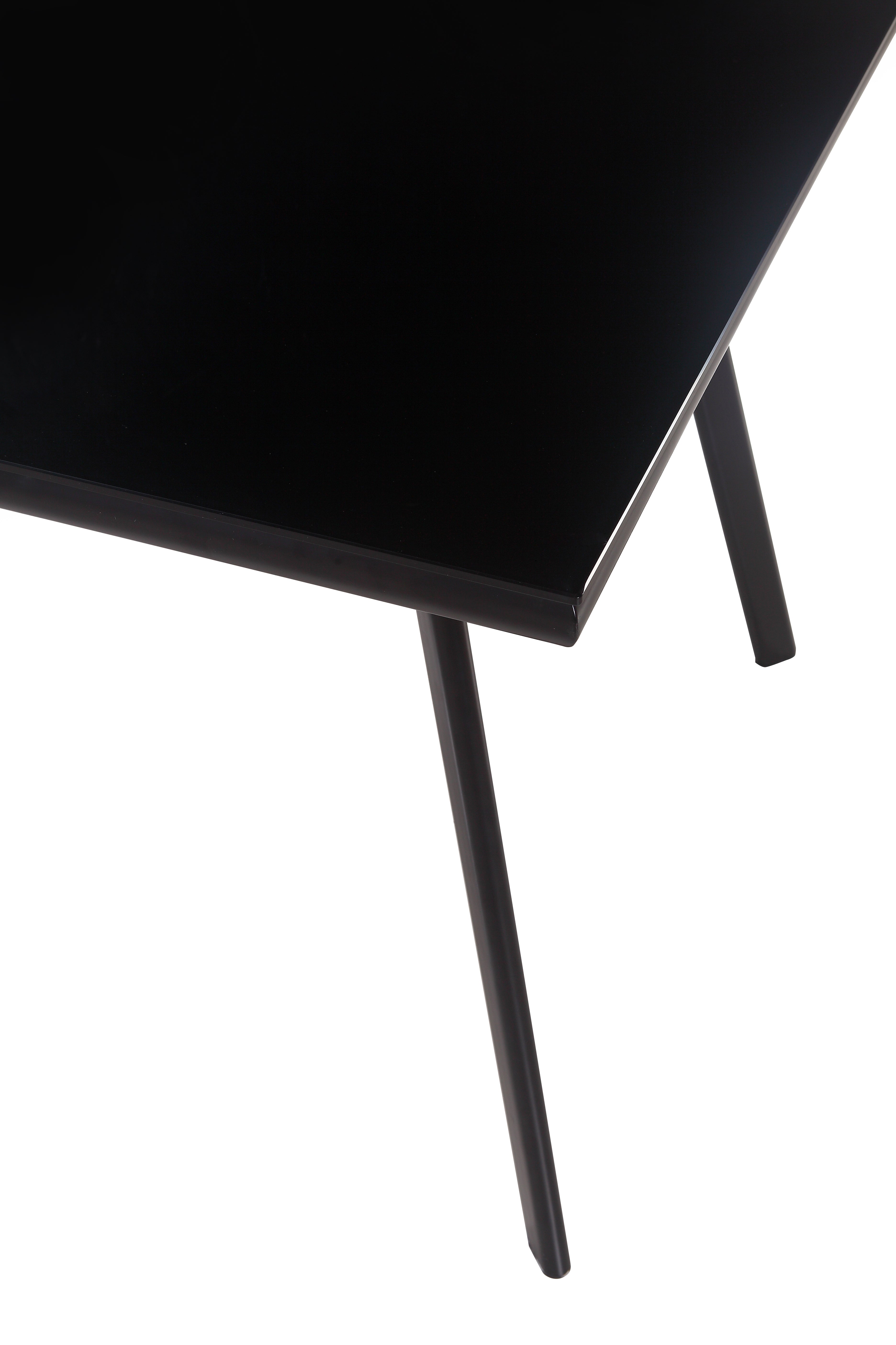 ELEGANCE - Mesa de jantar 140 cm – Tampo em vidro temperado e estrutura metálica, design nórdico, Preto/Branco