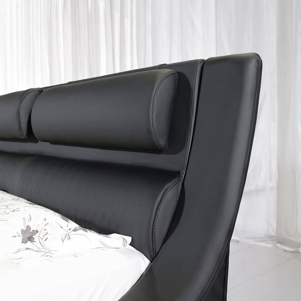 LEANDRO - Cama em Pele Sintética Preto e Branco