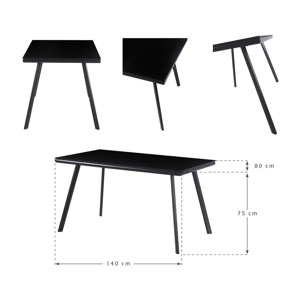 ELEGANCE - Mesa de jantar 140 cm – Tampo em vidro temperado e estrutura metálica, design nórdico, Preto/Branco