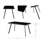 ELEGANCE - Mesa de jantar 140 cm – Tampo em vidro temperado e estrutura metálica, design nórdico, Preto/Branco