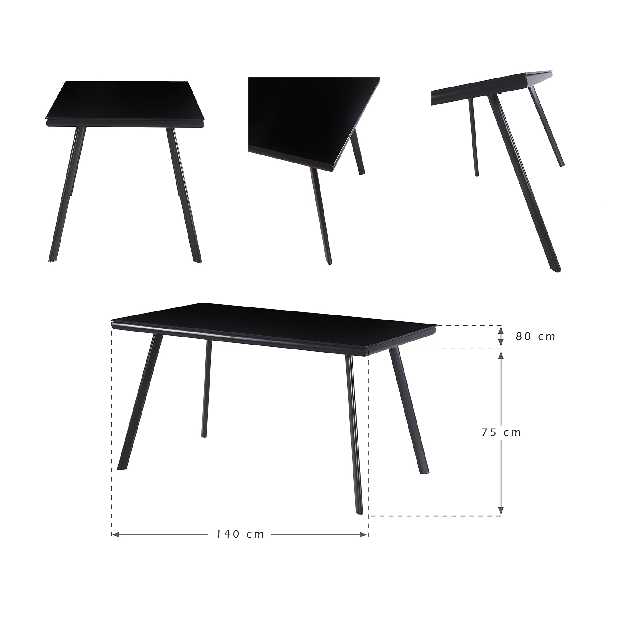 ELEGANCE - Mesa de jantar 140 cm – Tampo em vidro temperado e estrutura metálica, design nórdico, Preto/Branco