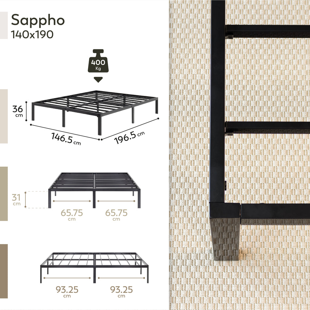 SAPPHO – Cama plataforma metálica com arrumação 31 cm - Preto ou Branco
