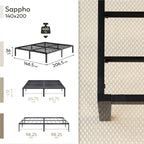SAPPHO – Cama plataforma metálica com arrumação 31 cm - Preto ou Branco