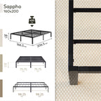 SAPPHO – Cama plataforma metálica com arrumação 31 cm - Preto ou Branco