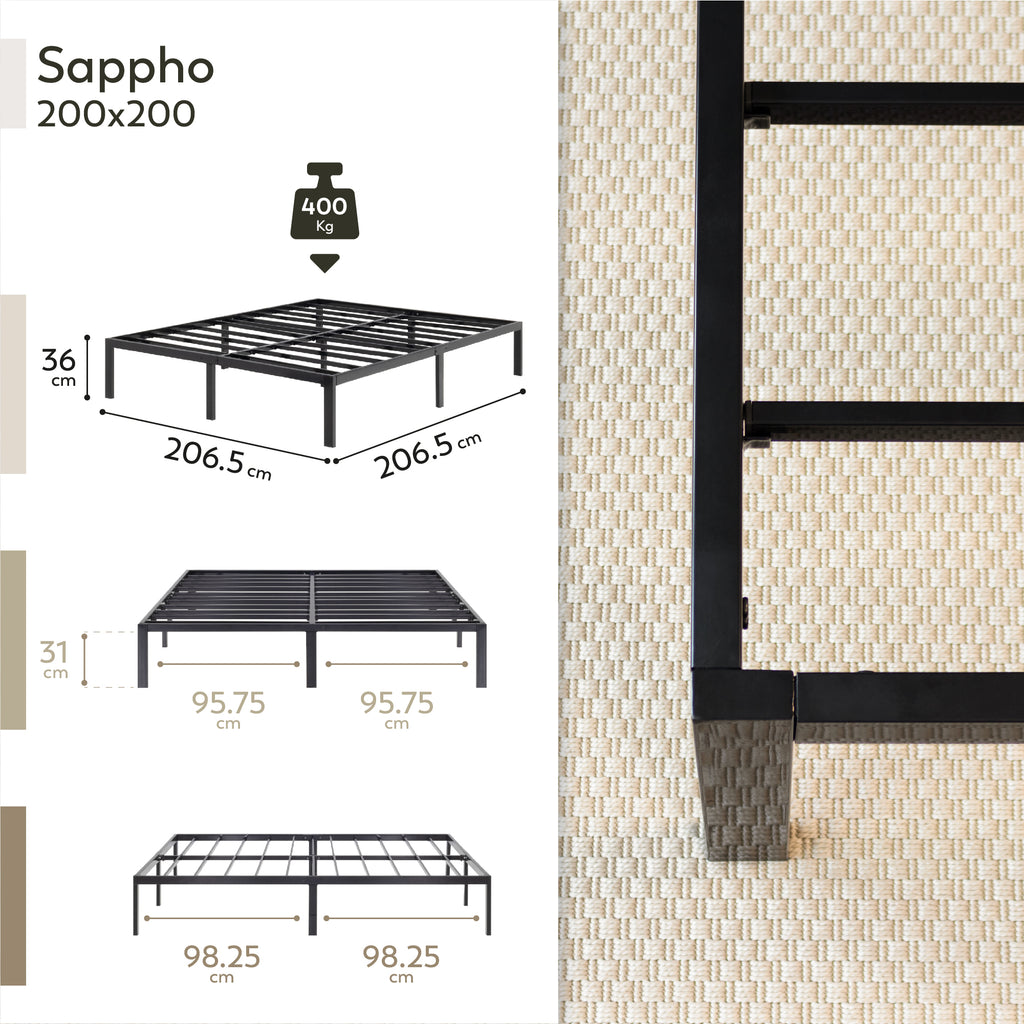 SAPPHO – Cama plataforma metálica com arrumação 31 cm - Preto ou Branco