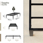 SAPPHO – Cama plataforma metálica com arrumação 31 cm - Preto ou Branco