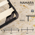 NAMARA – Cama com estrutura metálica e ripas amortecidas, arrumação 25 cm - Preto ou Branco