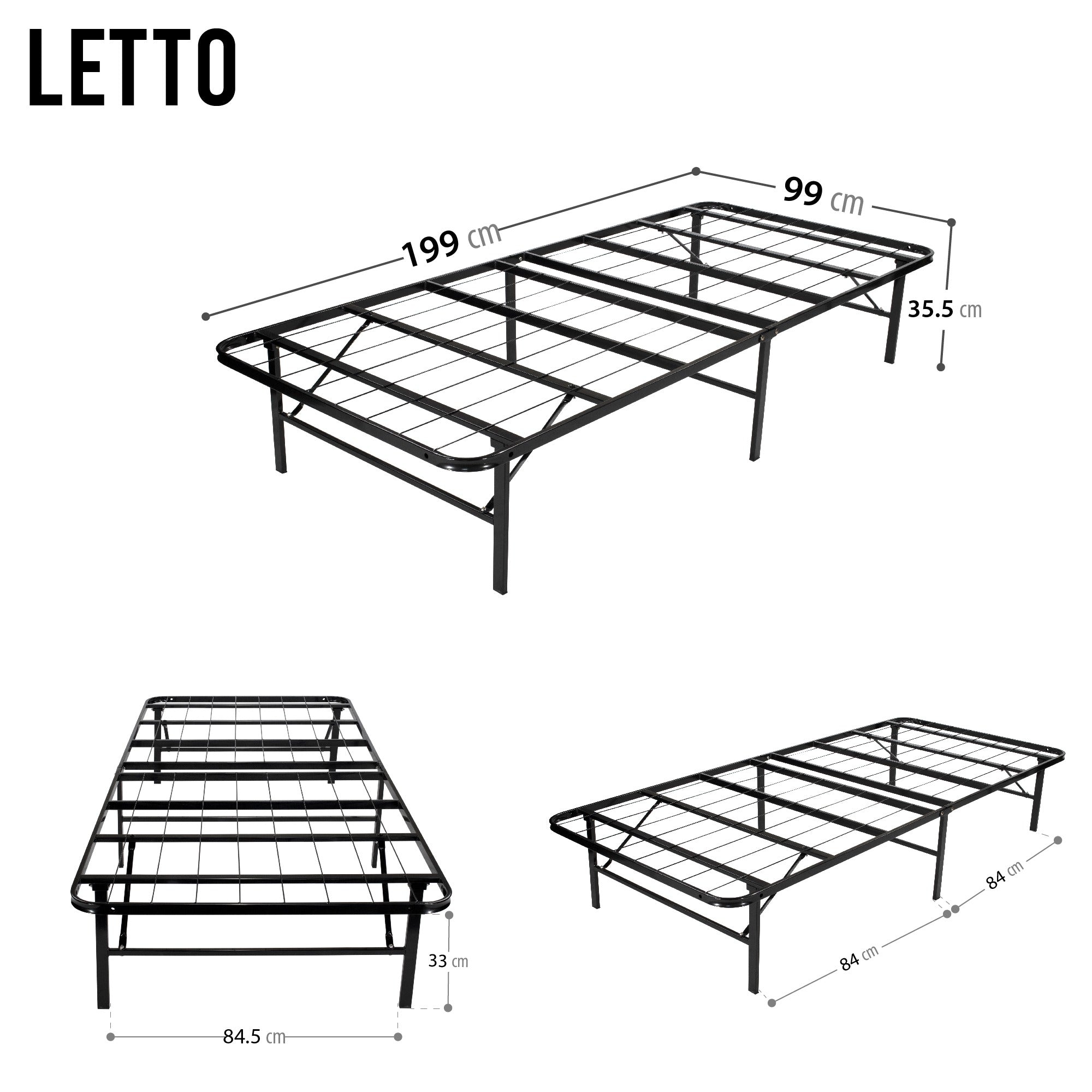 LETTO – Cama dobrável com estrutura metálica, compacta, fácil de montar
