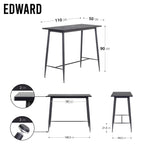 EDWARD - Mesa de bar 110x50x90 cm - estrutura metálica robusta, pés antiderrapantes, montagem fácil