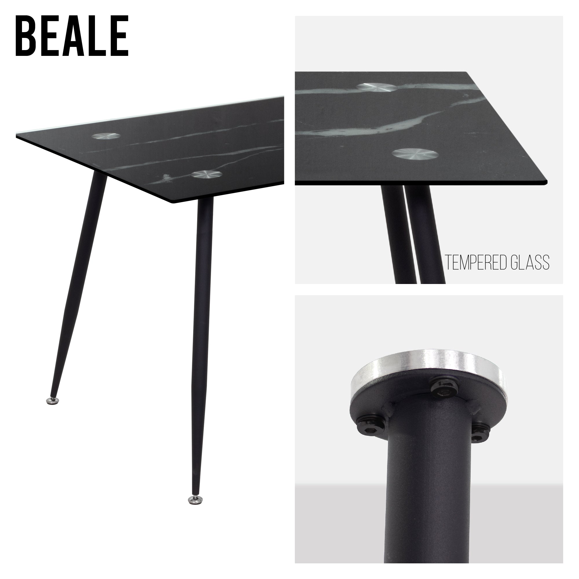 BEALE – Mesa de jantar fixa retangular, estrutura metálica e vários acabamentos de tampo