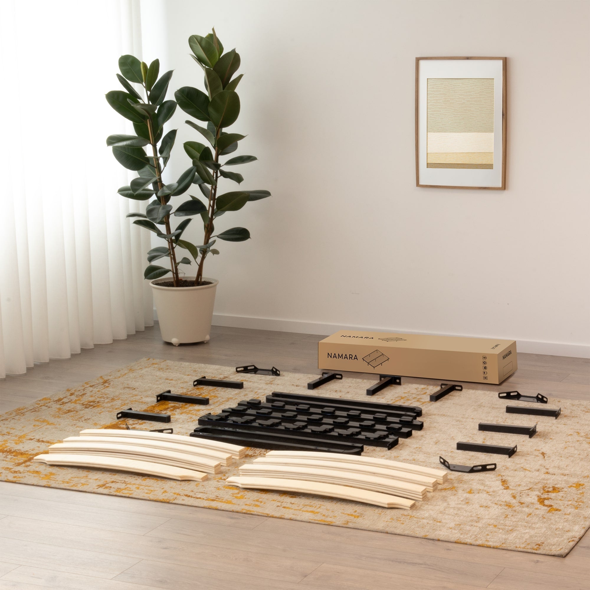 NAMARA – Cama com estrutura metálica e ripas amortecidas, arrumação 25 cm - Preto ou Branco