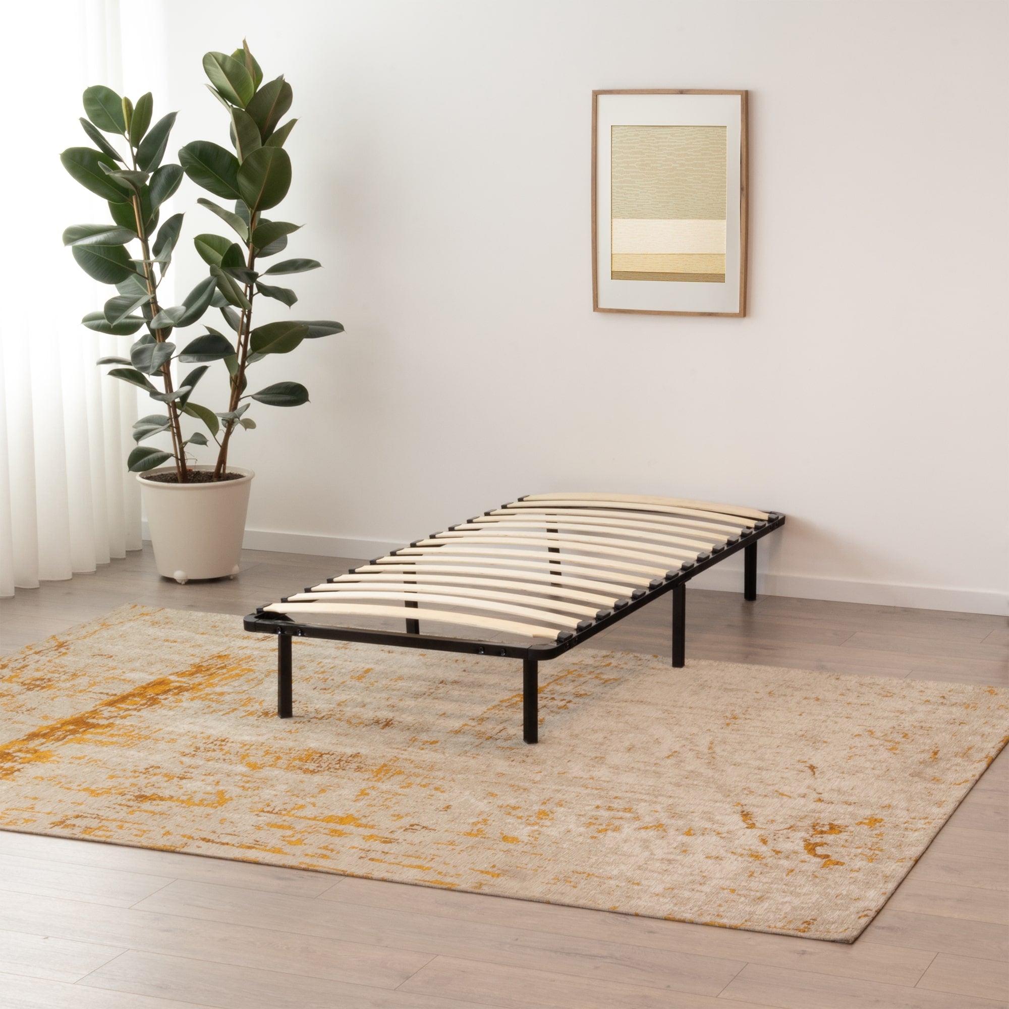 NAMARA – Cama com estrutura metálica e ripas amortecidas, arrumação 25 cm - Preto ou Branco