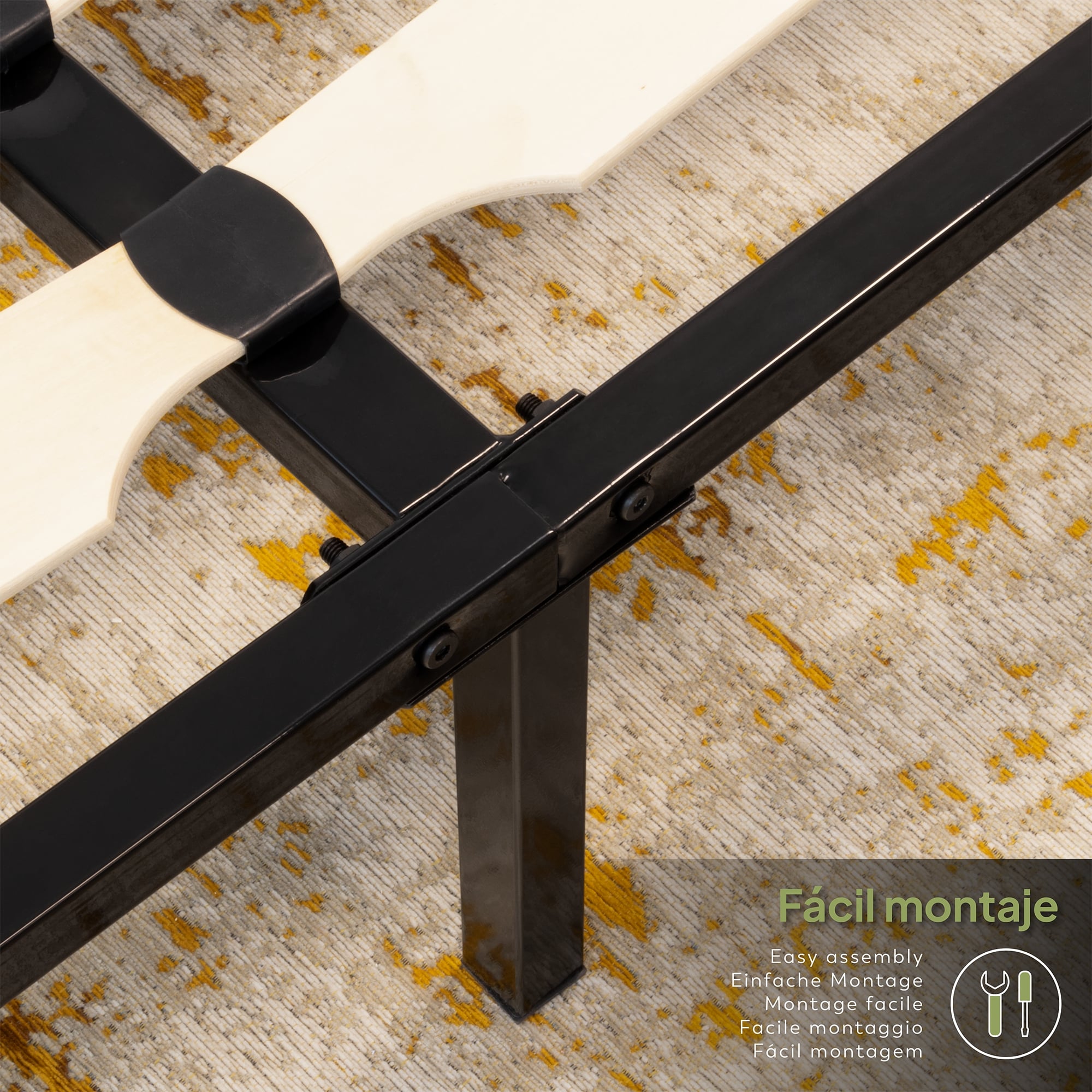 NAMARA – Cama com estrutura metálica e ripas amortecidas, arrumação 25 cm - Preto ou Branco