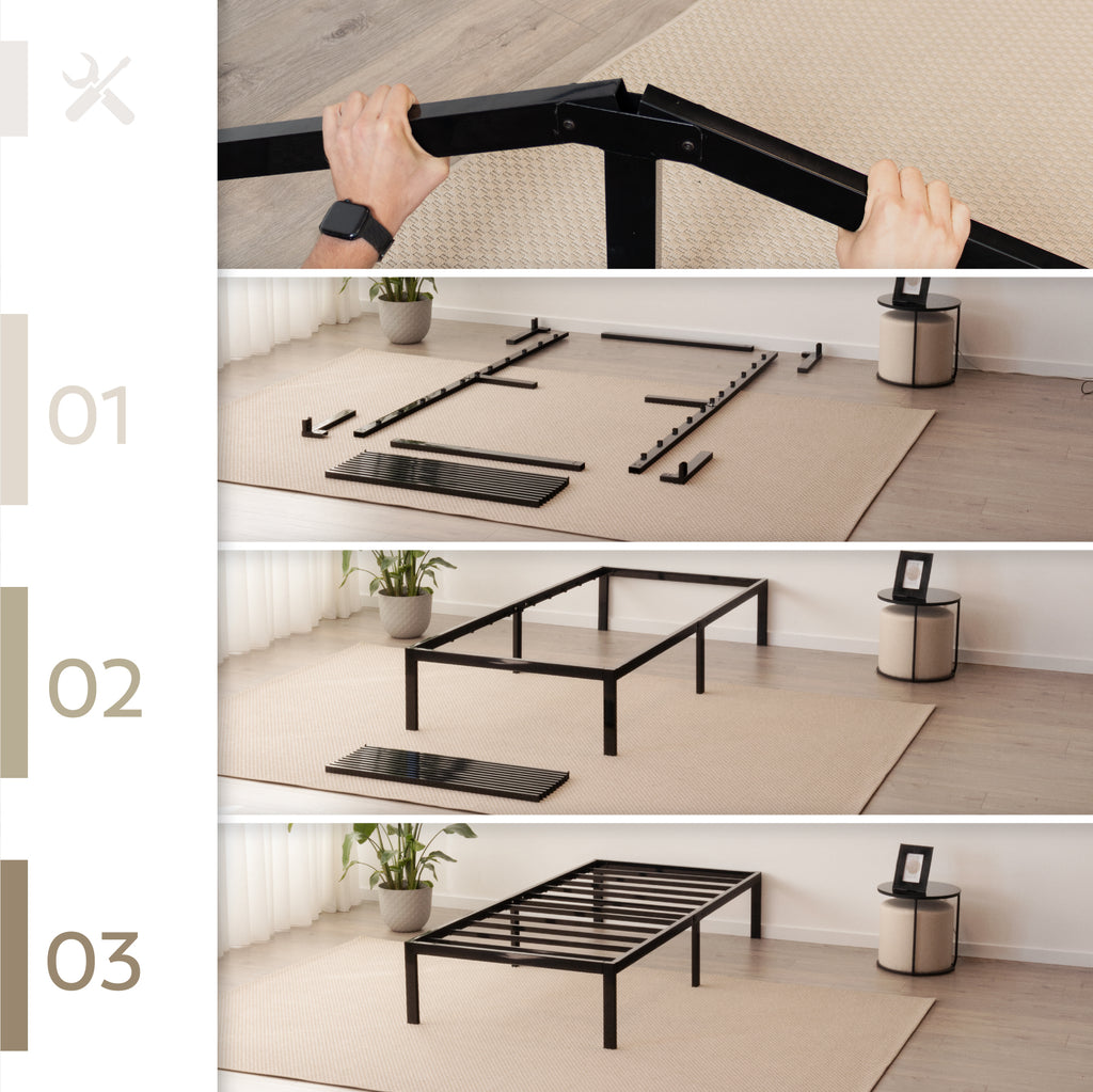 SAPPHO – Cama plataforma metálica com arrumação 31 cm - Preto ou Branco