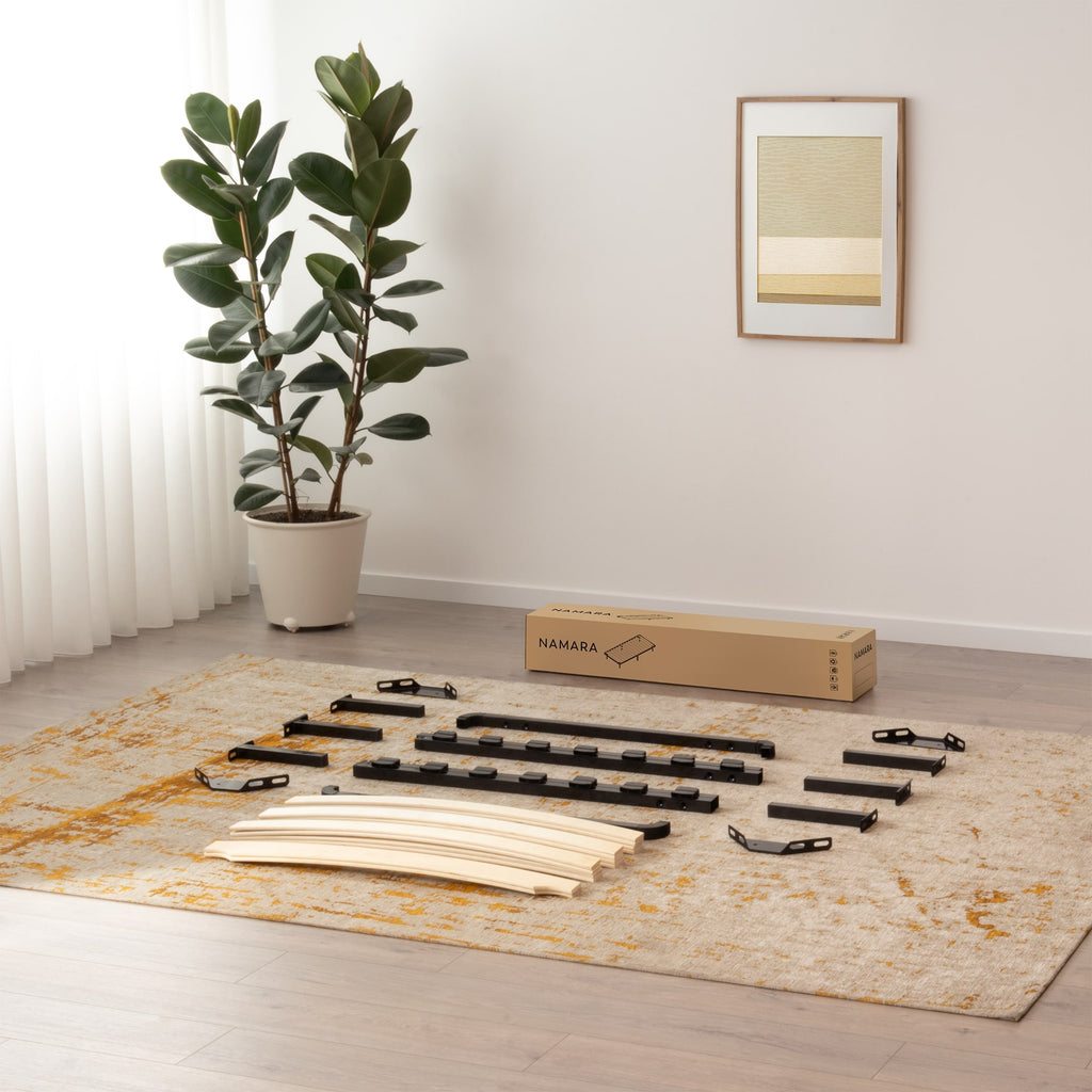 NAMARA – Cama com estrutura metálica e ripas amortecidas, arrumação 25 cm - Preto ou Branco