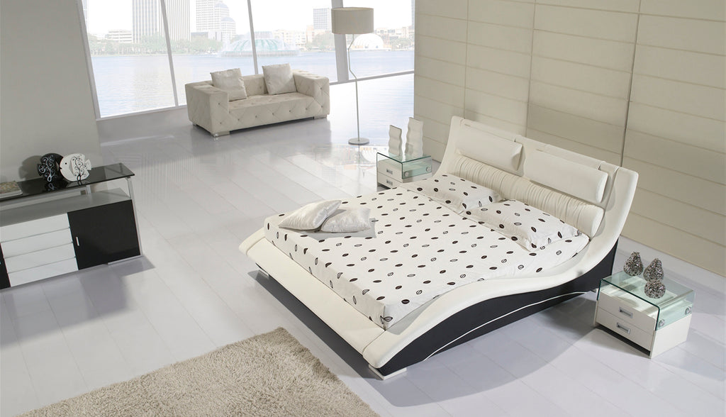 LEANDRO - Cama em Pele Sintética Preto e Branco