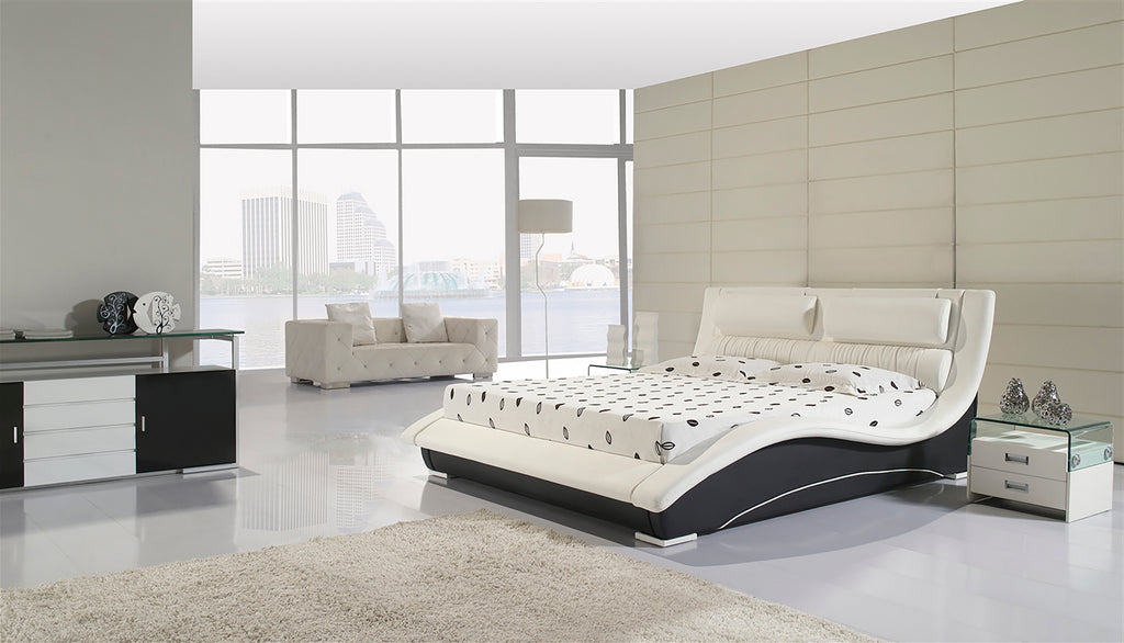 LEANDRO - Cama em Pele Sintética Preto e Branco