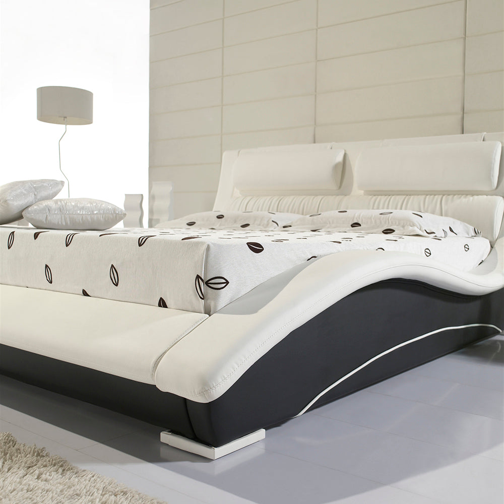 LEANDRO - Cama em Pele Sintética Preto e Branco