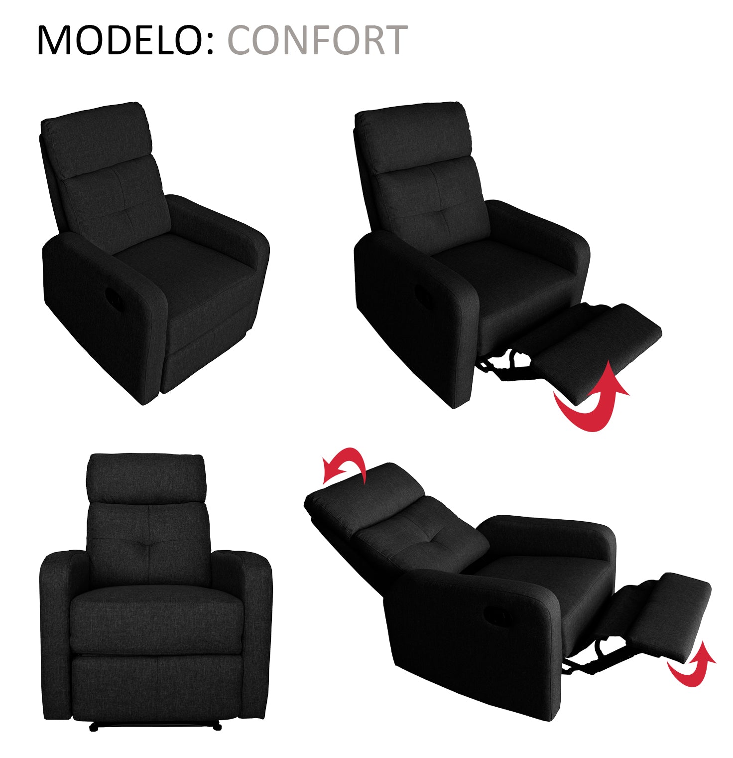 CONFORT - Cadeirão reclinável  (preto e castanho)