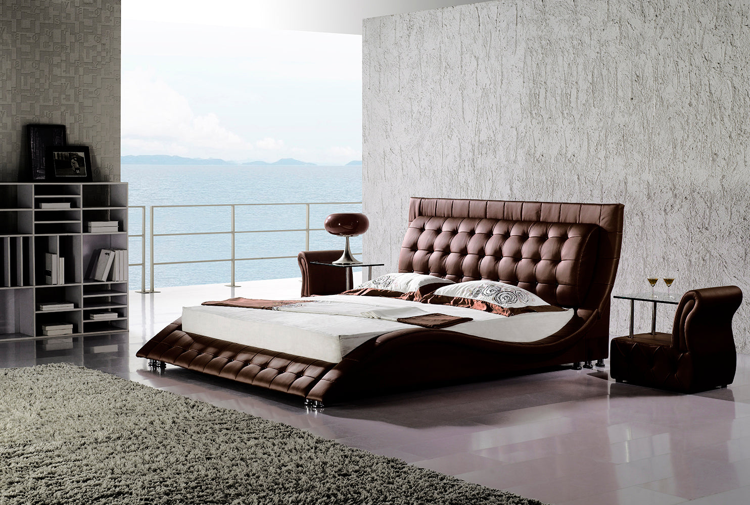 ST. TROPEZ – Cama estofada de luxo com cabeceira capitoné, botões em pele ou cristais, em várias cores