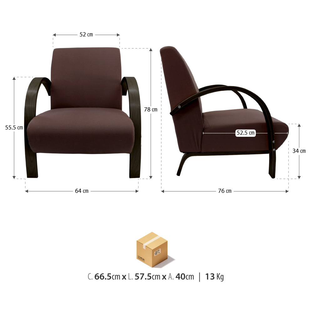 Poltrona em Tecido ou Poliéster com Estrutura em Madeira