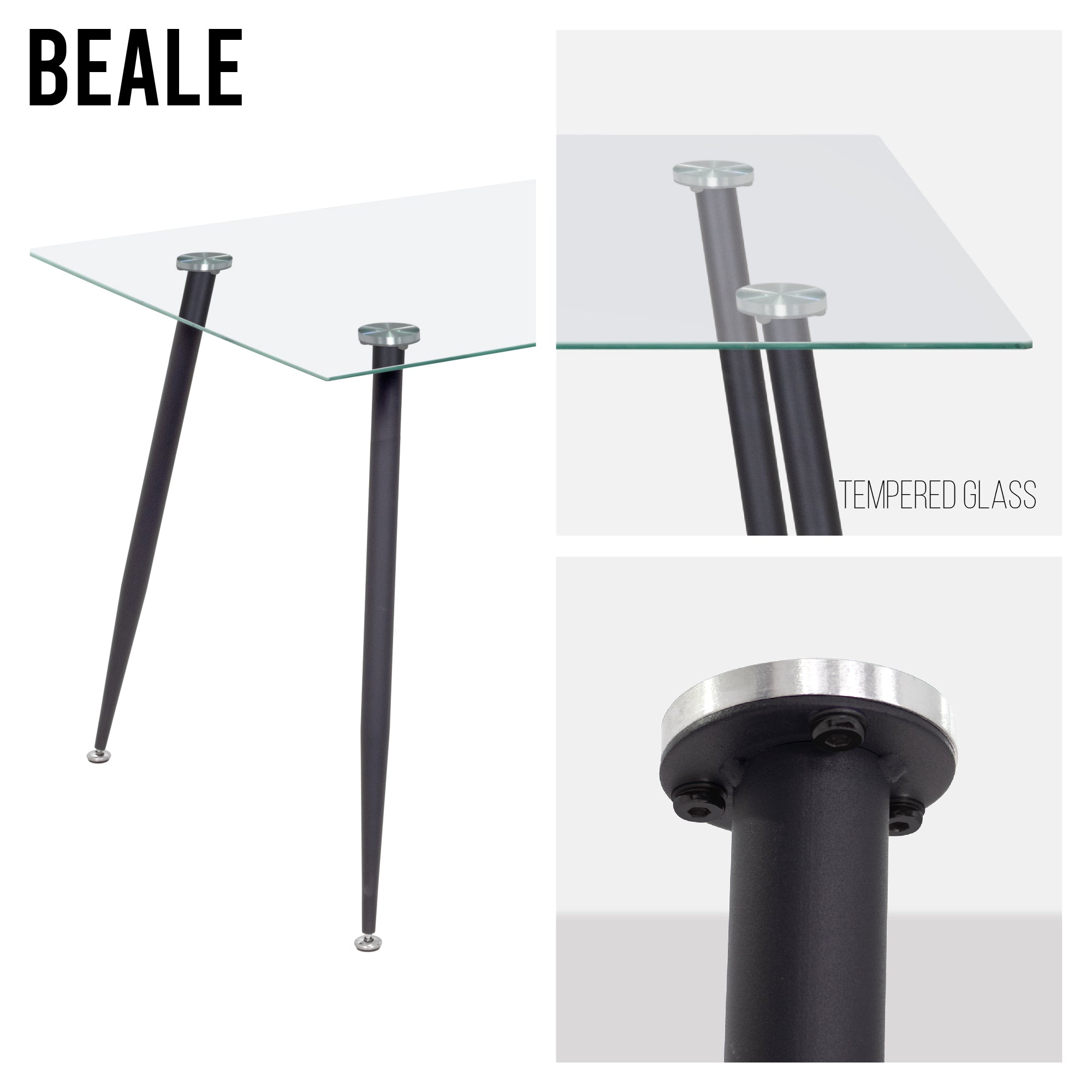 BEALE – Mesa de jantar fixa retangular, estrutura metálica e vários acabamentos de tampo