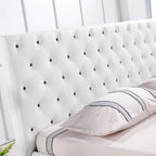 AMOUR – Cama estofada branca ou bege acinzentado com cabeceira acolchoada, com ou sem cristais