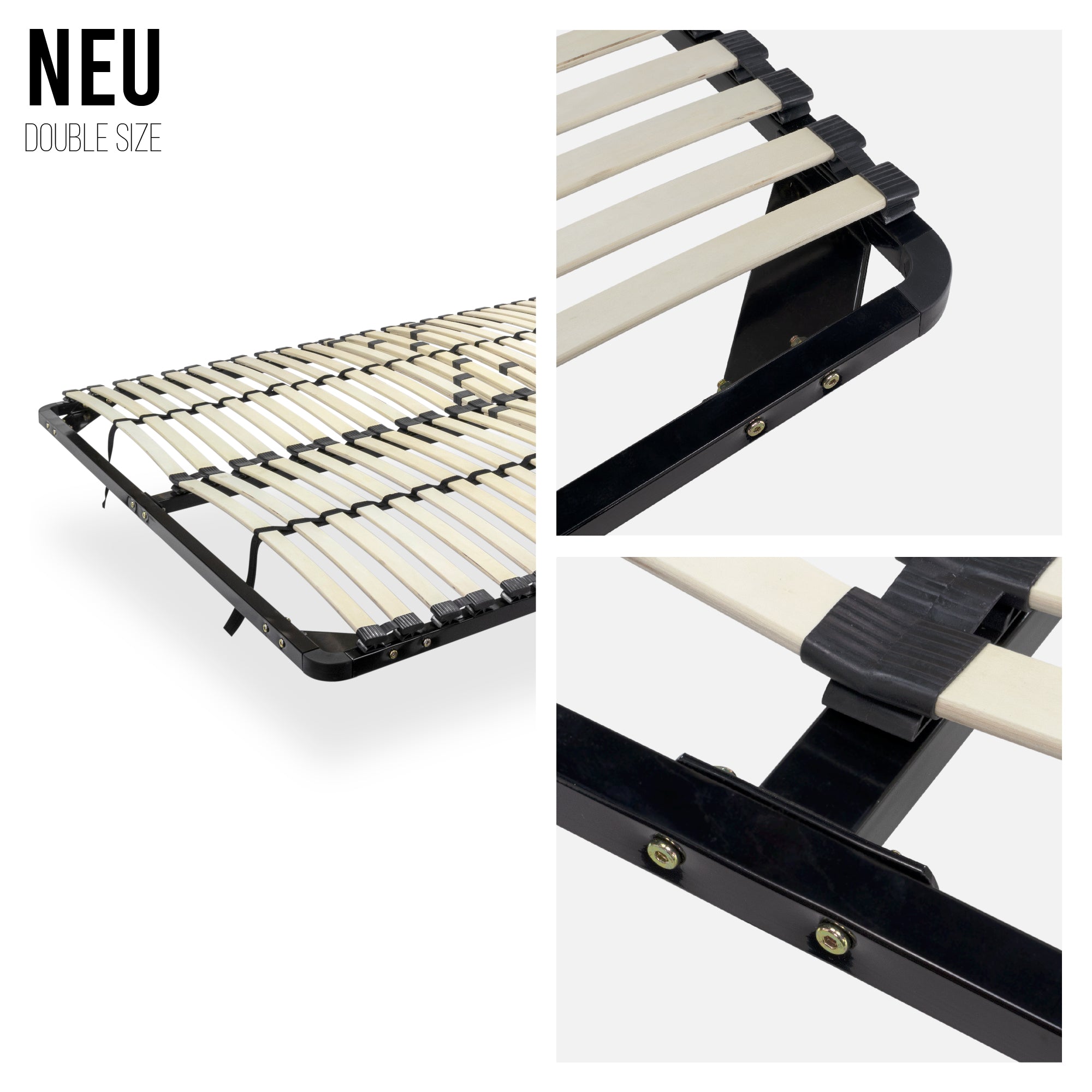 NEEU IF32 – Estrado de cama com ripas amortecidas em madeira, estrutura metálica -  com ou sem pés e espaço inferior de arrumação