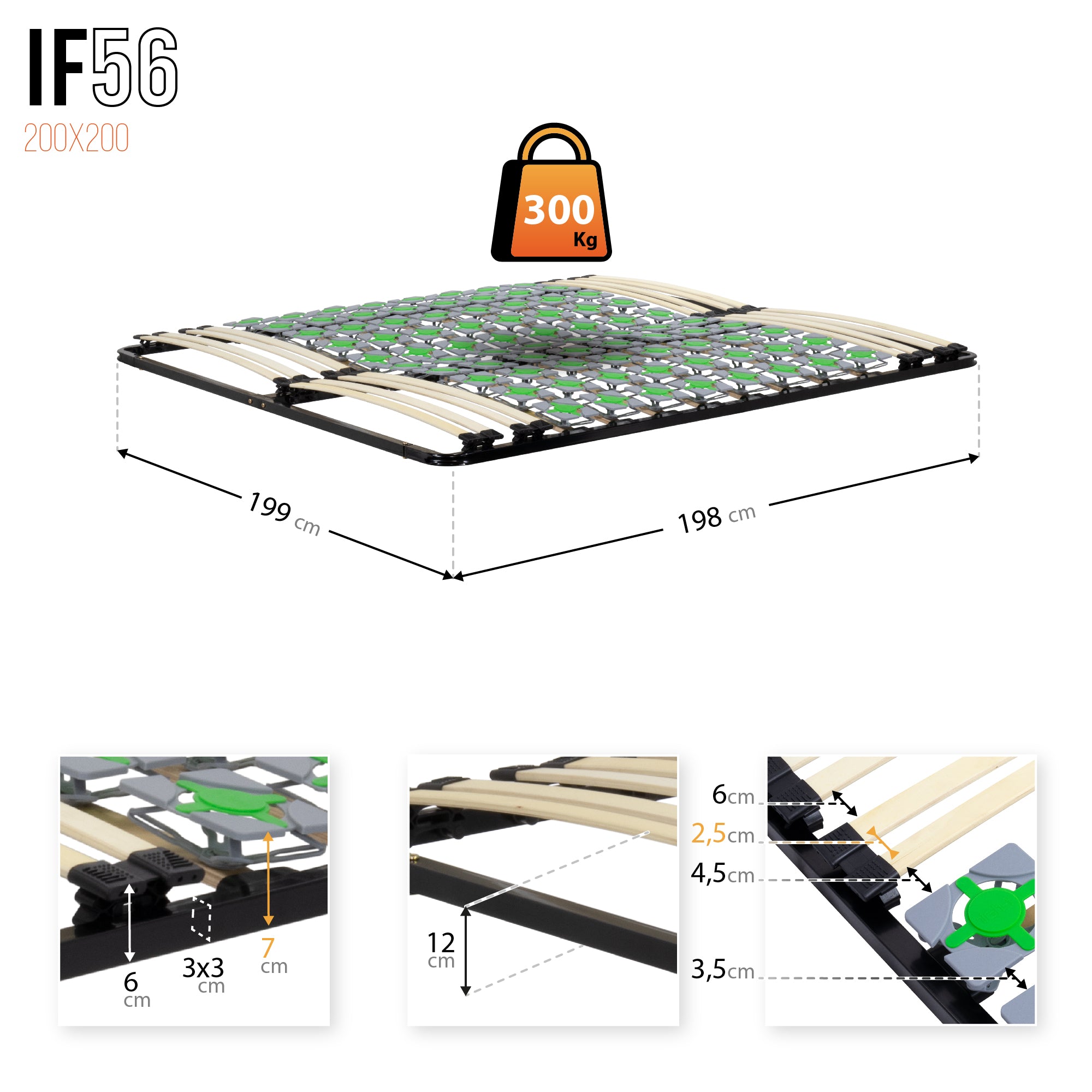 IF56 – Estrado ergo com molas prato e lâminas amortecidas, estrutura metálica reforçada - com ou sem pés