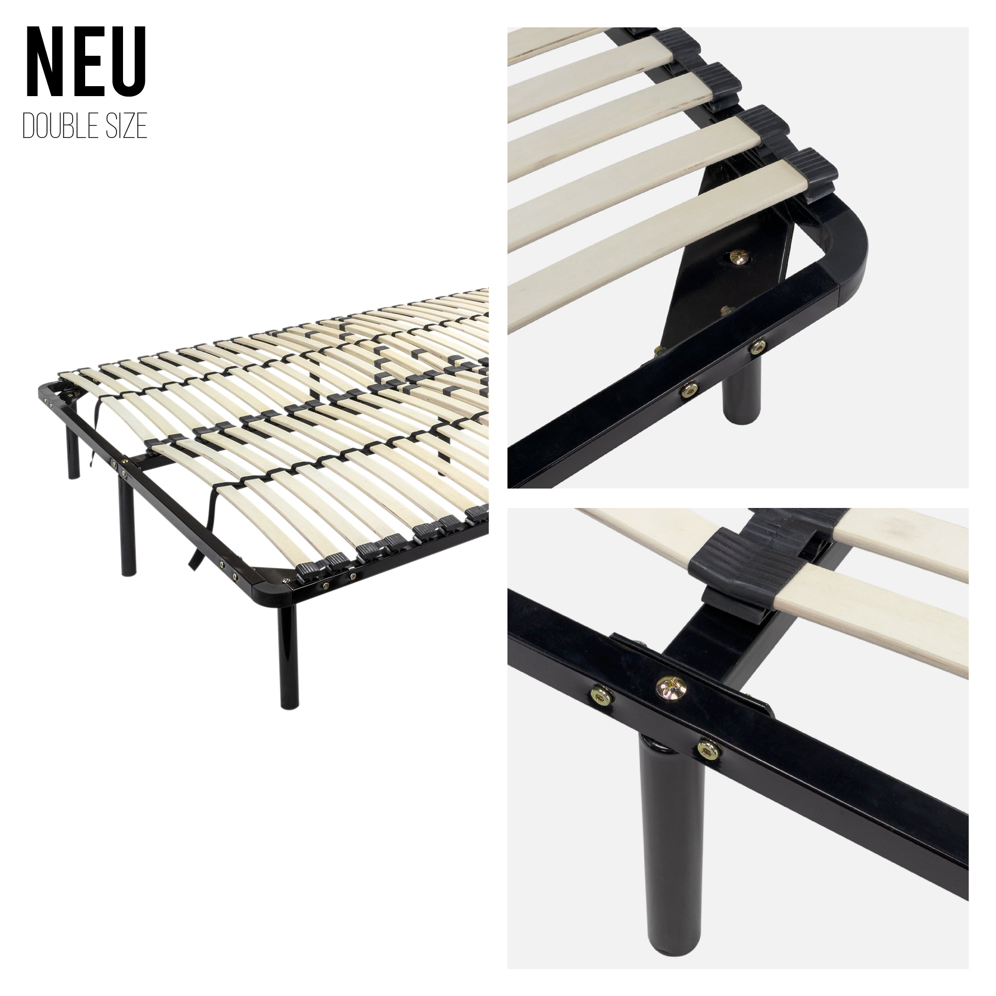 NEEU IF32 – Estrado de cama com ripas amortecidas em madeira, estrutura metálica -  com ou sem pés e espaço inferior de arrumação