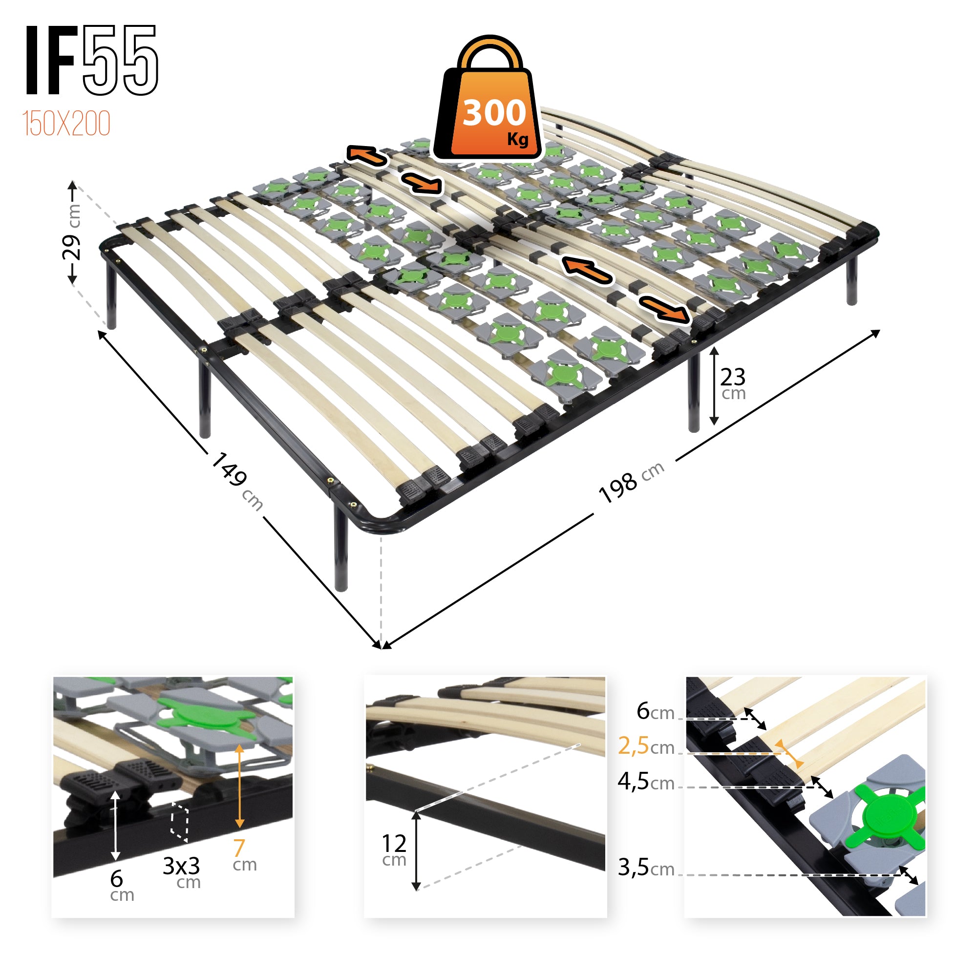 IF55 - Estrado ergo com lâminas e discos de mola duplo – com pés