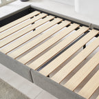 EMILY – Cama estofada com cabeceira acolchoada e estrado de ripas em madeira – Bege ou Cinzento