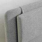 EMILY – Cama estofada com cabeceira acolchoada e estrado de ripas em madeira – Bege ou Cinzento