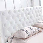 AMOUR – Cama estofada branca ou bege acinzentado com cabeceira acolchoada, com ou sem cristais