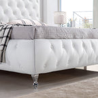 AMOUR – Cama estofada branca ou bege acinzentado com cabeceira acolchoada, com ou sem cristais