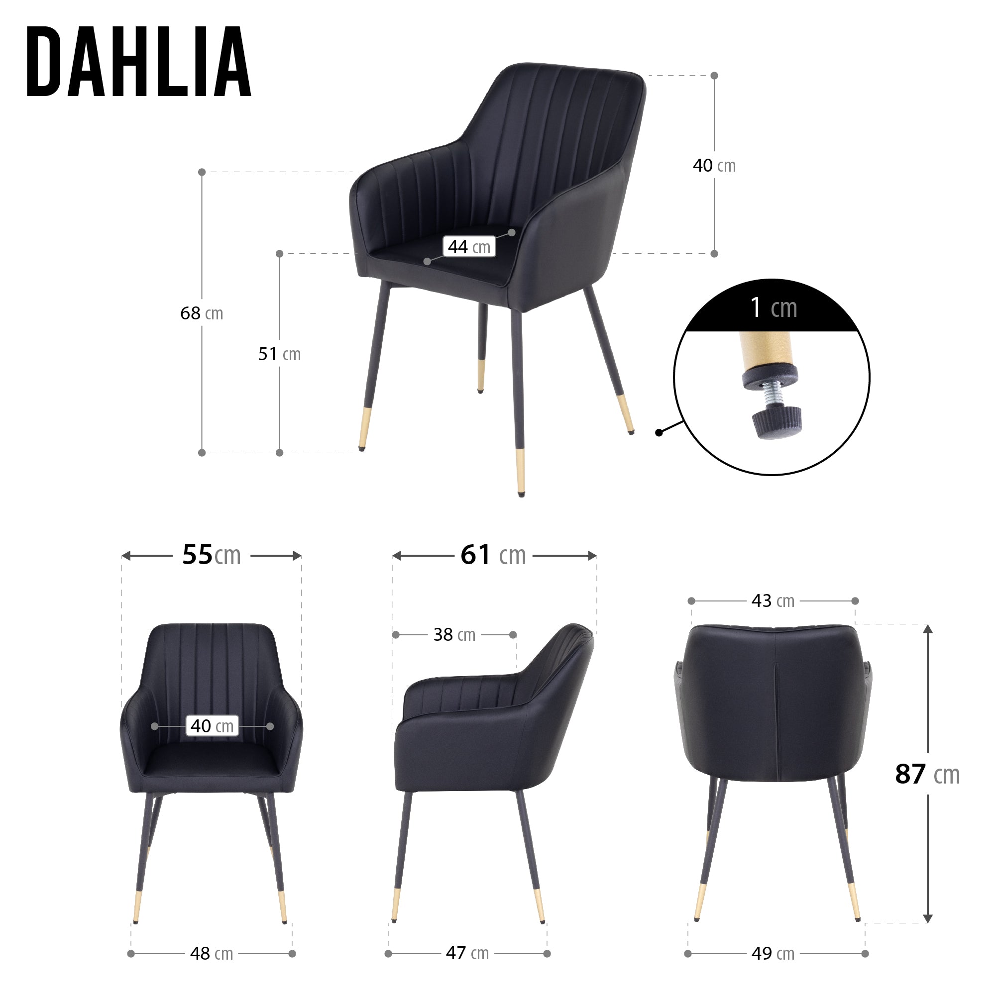 DAHLIA - Conjunto de cadeiras de Refeição em tecido PU ou Veludo