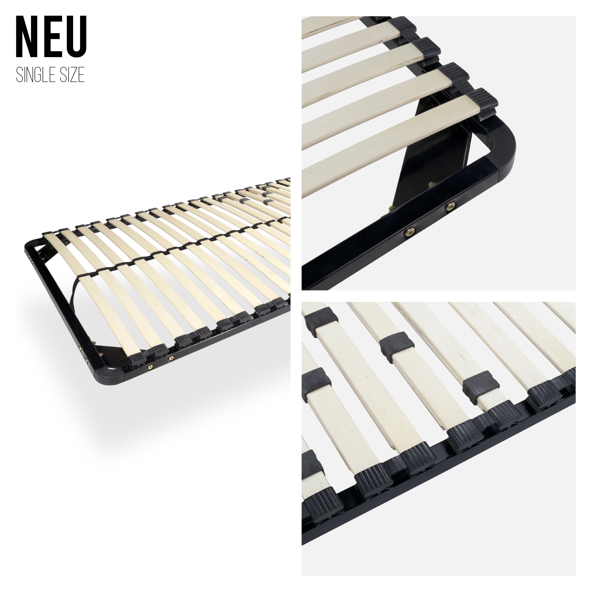 NEEU IF32 – Estrado de cama com ripas amortecidas em madeira, estrutura metálica -  com ou sem pés e espaço inferior de arrumação