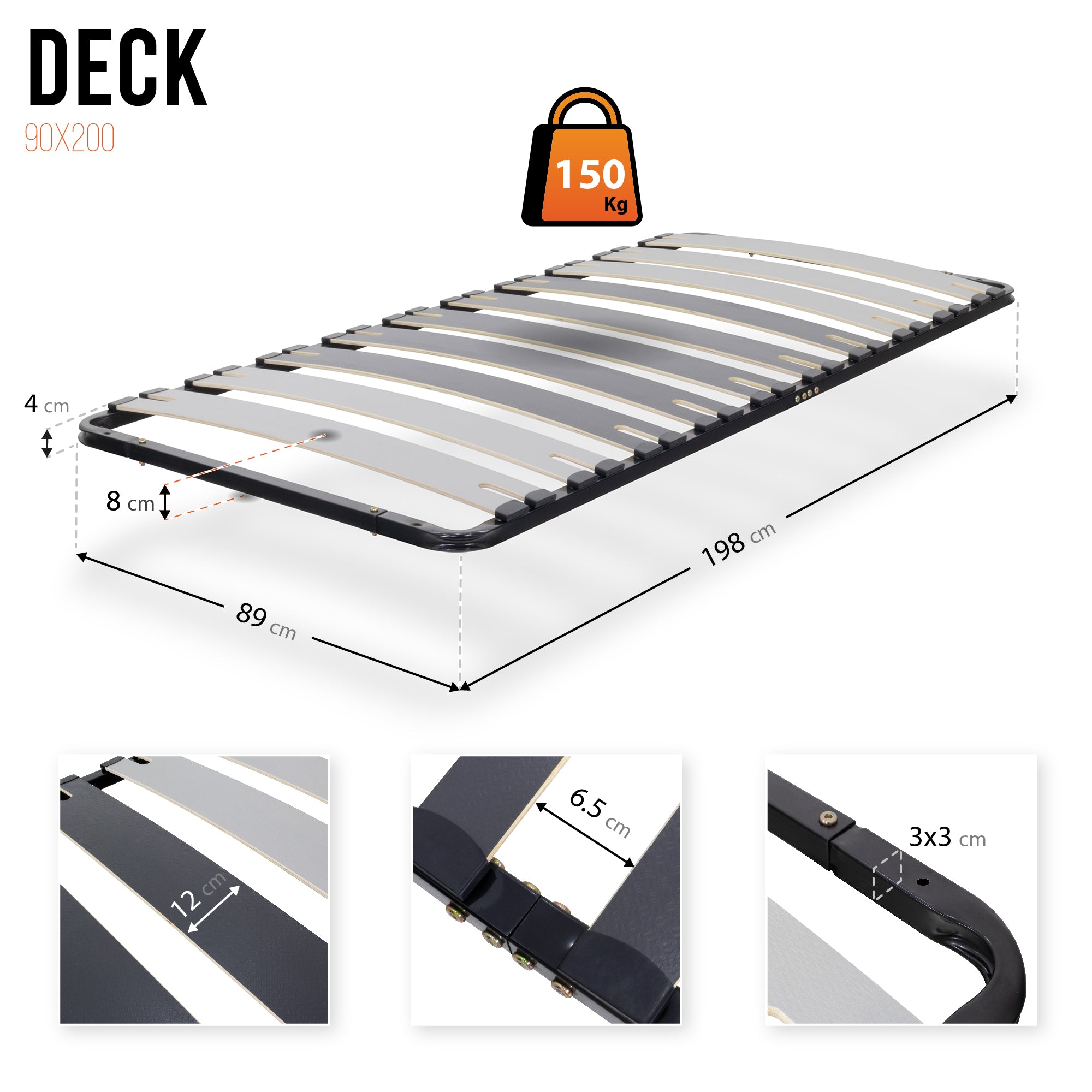 IF35 – Estrado de cama multilâminas com regulação lombar, estrutura metálica anticorrosão - com ou sem pés