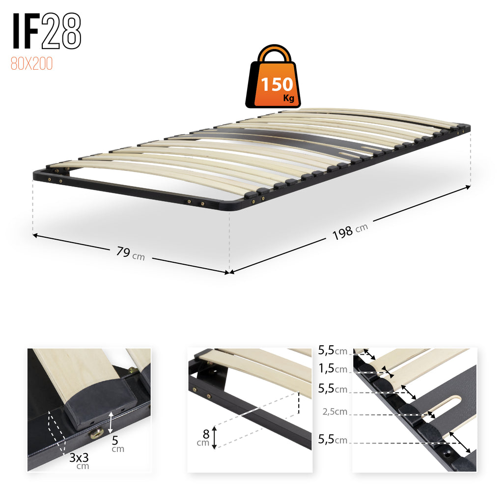 IF28 - Estrado de cama ergo com ripas largas single e duplo – com ou sem pés