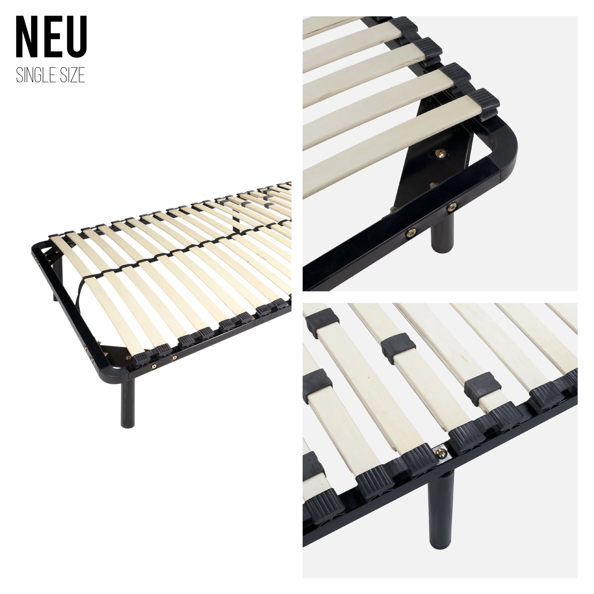NEEU IF32 – Estrado de cama com ripas amortecidas em madeira, estrutura metálica -  com ou sem pés e espaço inferior de arrumação