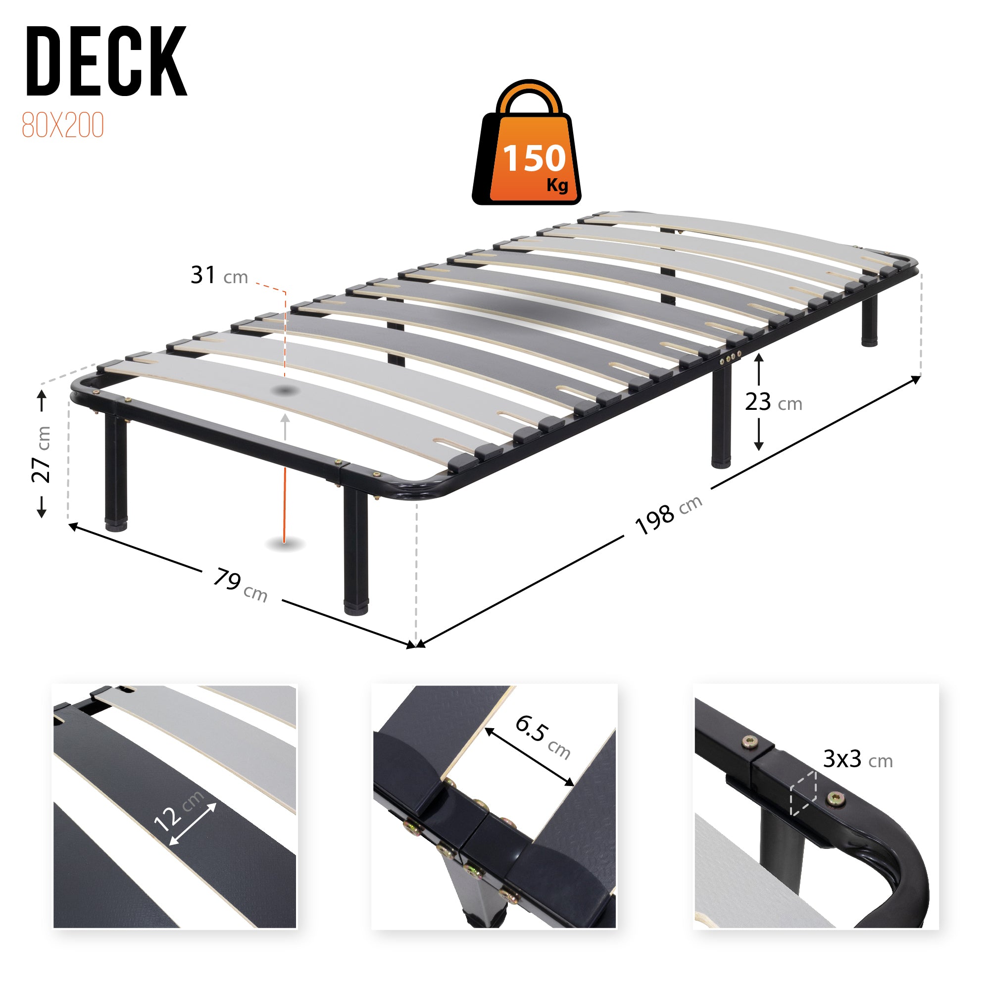 IF35 – Estrado de cama multilâminas com regulação lombar, estrutura metálica anticorrosão - com ou sem pés