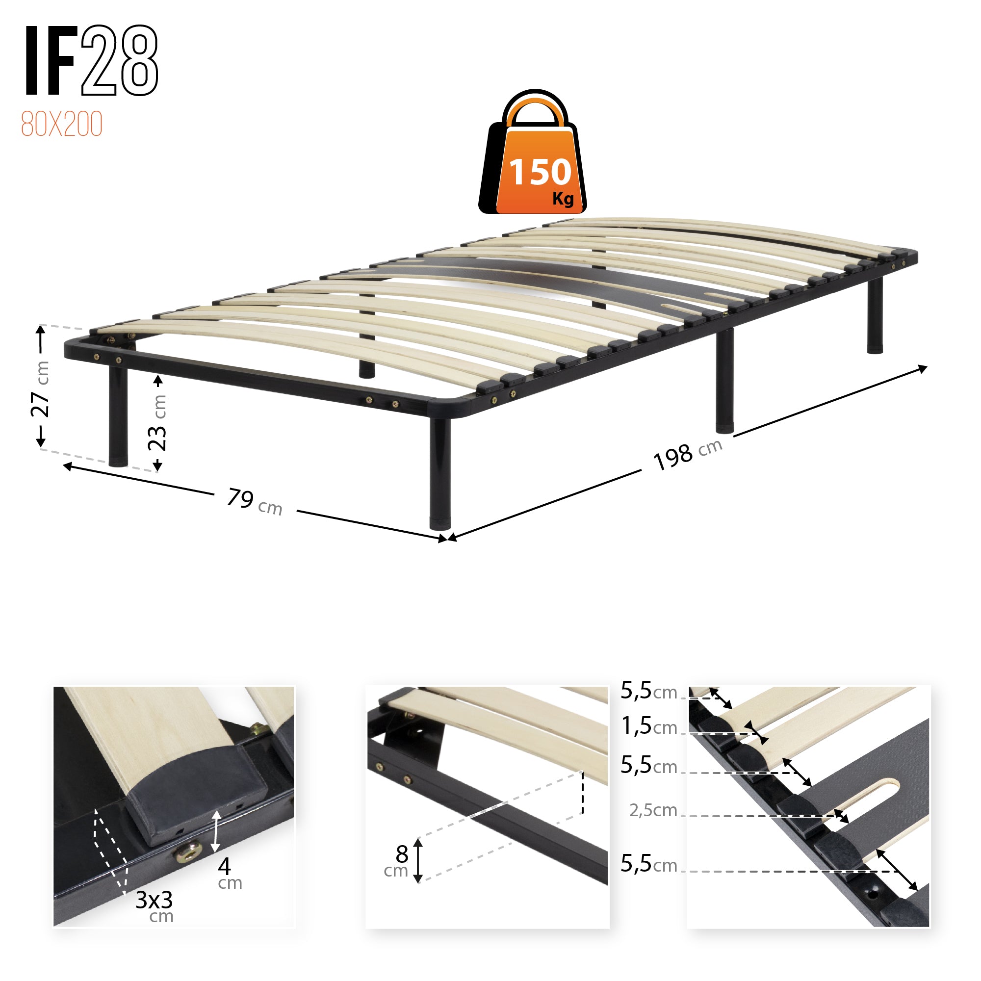 IF28 - Estrado de cama ergo com ripas largas single e duplo – com ou sem pés