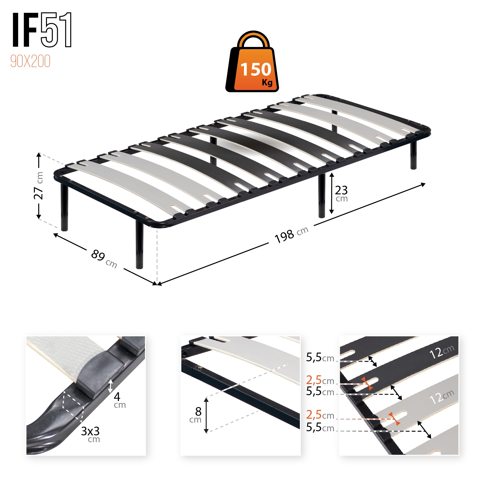 IF51 – Estrado ergo multilâminas, estrutura metálica reforçada, single e duplo - com ou sem pés